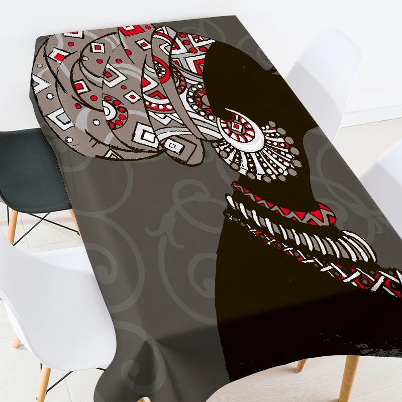 Bluejw Digital Printed African Tribe Woman Design Polyester Fabric Tablecloth - Image 1